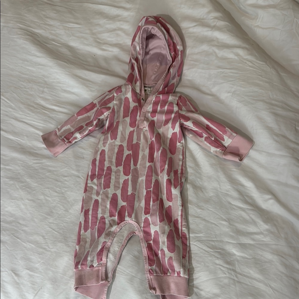Pink Giraffe Print Footies with Hood and Zipper